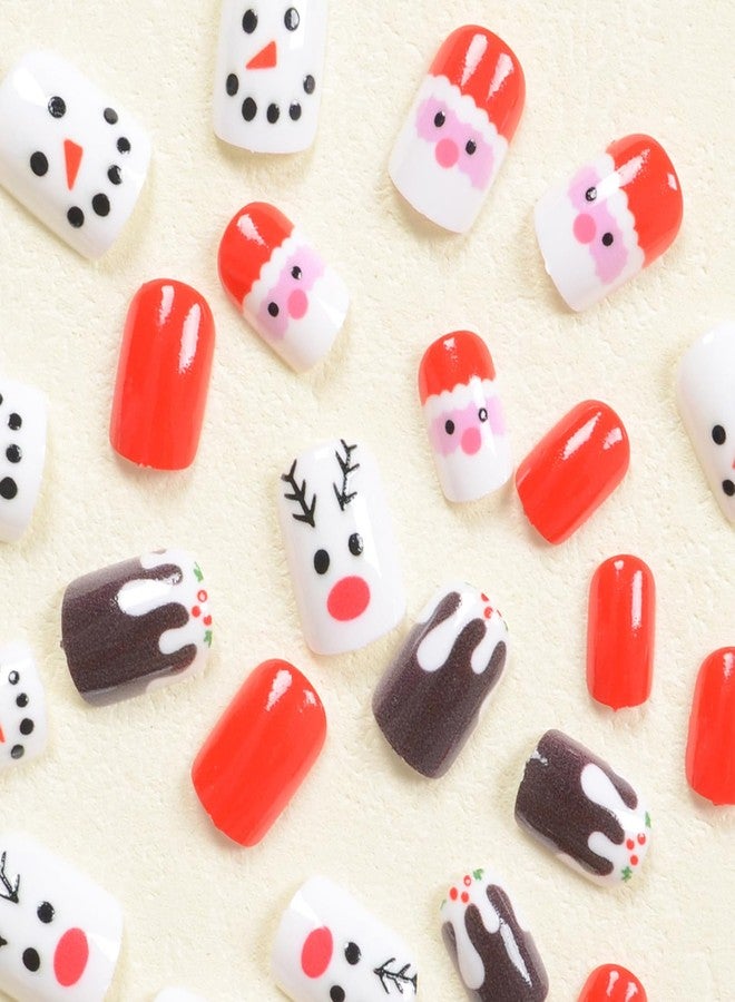 UCCASA Christmas Red Press on Nails Short Winter Fake Nails Square Xmas Press on Nails Cute with Santa Claus Elk Snowman Design Glossy False Nails Christmas Glue on nails Christmas Acrylic Nails for Women - Image 4
